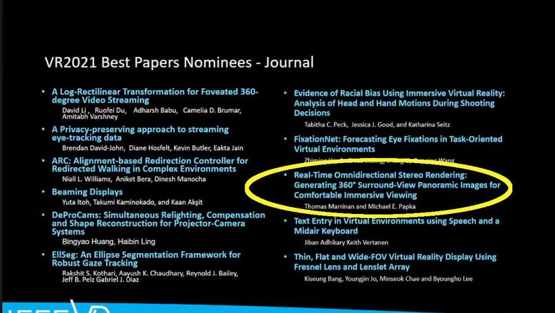 Best paper nomination at IEEE VR2021